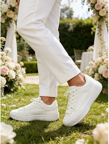  sneakers slip-on bianche in similpelle da uomo, calzature comode e versatili per matrimoni in giardino, casual ma chic per i giorni delle nozze