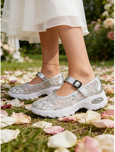  Comfortabele sneakers met strass-gaas voor dames – elegante instapschoenen voor bruiloftsgasten, feestjes, buitenevenementen en dagelijks gebruik.