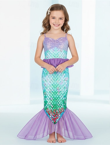  Havfrue Prinsesse Havfrue Kjoler Temafestkostyme Cosplay for Jente Barne Karneval Maskerade Fest Ferie