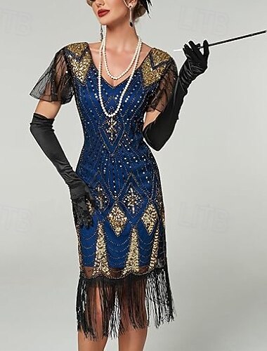  Ordító 20-as évek 1920-as évek Térdig érő Ruhák Flapper ruha Báli ruhák Rövid ujjú A nagy Gatsby Flitter Jelmez Női Mindszentek napja Diákbál Estély Parti Felnőttek Ruha