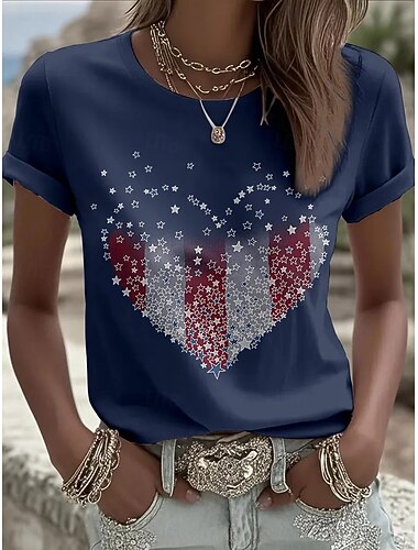  Giorno dell'Indipendenza T-Shirt Patriottica da Donna Stampa Grafica Bandiera Americana Vintage Elegante Classico Maniche Corte Collo Tondo Magliette Regolari Quotidiane Weekend Blu Rosso Verde