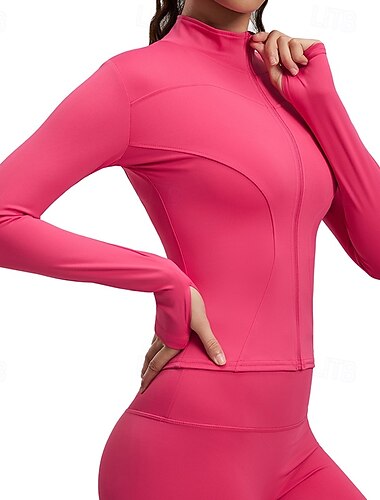  Damen Einfarbig Laufjacke Outdoorjacke Sportjacke Sommer Vollreißverschluss Schlank Langarm Schnelltrocknend Leicht Elastisch Atmungsaktiv Fitnessstudio Laufen Übung Schwarz Weiß Rosa Sportbekleidung
