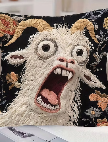  Federa per cuscino con capra urlante, federa per cuscino con capra divertente da 18x18 pollici, federa per cuscino con grafica di animali pazzi stampata in 2D, divertente decorazione per divano,