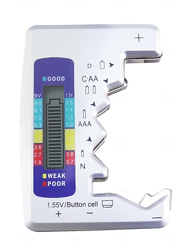  Testeur de piles universel avec écran LCD, petit testeur de piles numérique multifonction pour toutes les piles C, AA, AAA, D, N, 9 V, 6F22 et piles boutons de 1,5 V.