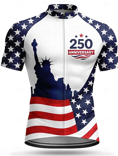  250. rocznica powstania Ameryki Dzień Niepodległości Amerykańskie Święto Narodowe Męskie Koszulka rowerowa Amerykańska flaga USA Krótki rękaw Rower Dżersej Top z 3 tylnymi kieszeniami Odporny na UV