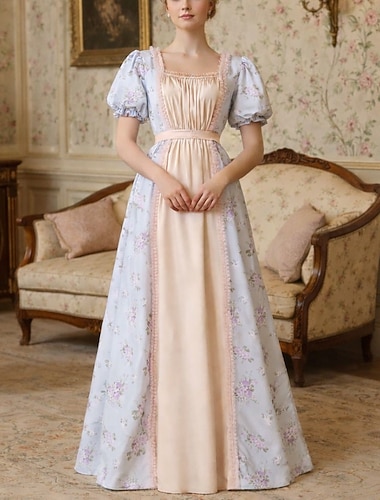  19ème siècle Période de la Régence Longueur cheville Robe Manches courtes Princesse Dame Noble Fleuri Déguisement Femmes Royal Halloween Carnaval Fête du thé LARP Foire de la Renaissance Adulte Robe
