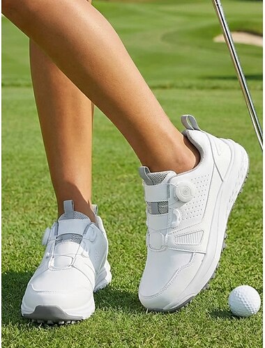  Klassieke witte damesgolfschoenen met draaisluiting en ademend bovenwerk. &Antislip buitenzool voor dames, geschikt voor baanspel en oefenrondes. &wandelkleding