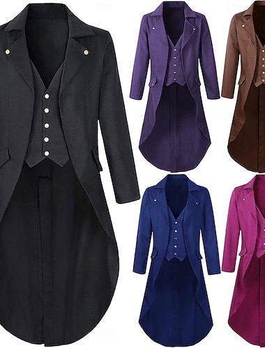  Retro Vintage Punk  Gothic Middeleeuwse Mantel Staartmantel Vampier Ridder Verkleed Kleding Mannen's Steampunk Kerst Optreden Feest  Avond LARP Volwassenen Mantel Ebenezer Scrooge Elf Kostuum