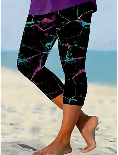  Mujer Chinos Polainas Vacaciones Vintage Ropa de calle Capris Alta cintura Graphic Bloque de color Estampado Comodidad Suave Cómodo Elástico Diario Exterior Vacaciones Negro Verano Primavera Otoño