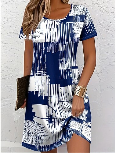  نسائي فستان قصير فستان خفيف فستان تيشيرت فستان شكل حرف A العطلة كاجوال الأماكن المفتوحة شاطئ مناسب للخارج عادي ورد الرسم استوائي كم قصير كرونيك ابيض ازرق أخضر داكن أبيض أسود الصيف الربيع