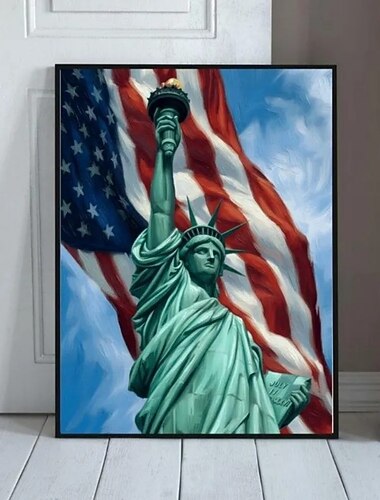  Amerika 250 Jahre, handgemaltes Ölgemälde auf Leinwand, Wanddekoration, Sterne, Streifen, Freiheitsstatue, für die Heimdekoration, gerollt, rahmenlos, ungespannt