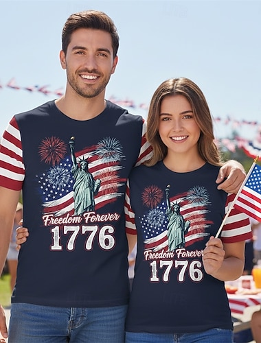  Patriotisk T-skjorte Grafisk T-skjorte USA Retro / vintage Patriotisk T-skjorte 1776–2026 til Unisex Voksne 3D-utskrift for Uavhengighetsdag 4. juli Fest