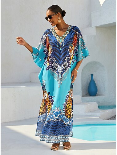  Indigo Tigress Flowy Chiffon Kaftan