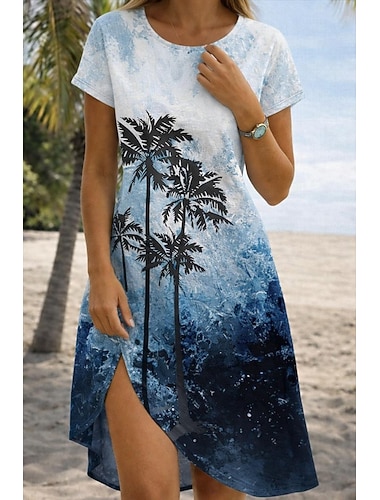  نسائي فستان قصير فستان خفيف فستان تيشيرت فستان شكل حرف A العطلة حفلة كاجوال الأماكن المفتوحة شاطئ مناسب للحفلات عادي ورد الرسم كم قصير كرونيك ابيض ازرق أخضر فاتح رمادي فاتح الصيف الربيع