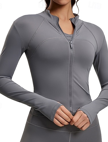  Damskie Solidne kolory Běžecká bunda Kurtka Outdoorowa Kurtka sportowa Lato Wiosna Jesień Pełny zameczek Szczupła Długi rękaw Szybkie wysychanie Lekki Elastyczny Oddychający Siłownia Bieganie