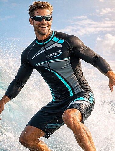  Herren Regulär Anti UV Shirt T-Shirt zum Schwimmen Geometrisch UPF50+ UV Schutz Schnelltrocknend Langarm Bademode Schutz gegen Hautausschlag Surfen Kanufahren Strand Sommer
