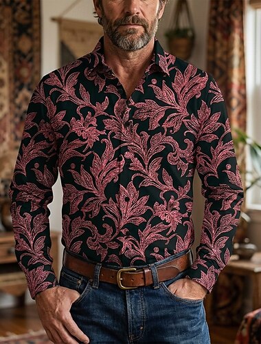  عتيق / معتق السبعينات قميص قميص ألوها أكمام طويلة ستايل هبي عرقي ملابس تنكرية رجالي حفلة تنكرية احتفال موسيقي مناسب للحفلات مناسب للبس اليومي للبالغين قميص