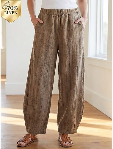  Damen Hose aus Baumwollleinen Chinos Sommerhose Lange Unterhosen Urlaub Streetwear Basic Volle Länge Mittlere Taillenlinie Einfach Tasche Elastischer Bund Bequem Komfort Unelastisch Täglich Outdoor