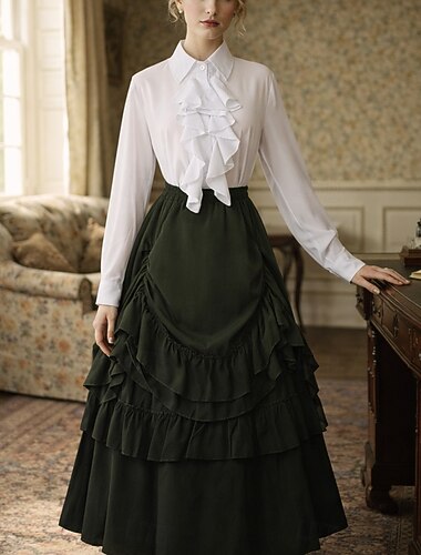  Set Elegant Middeleeuws Renaissance Tot de enkel Rok Blouse / overhemd Lange Mouwen Prinses Vriendelijke vrouw A-lijn Kostuum Dames Fantasie Kerstmis Halloween Renaissance beurs LARP Volwassenen