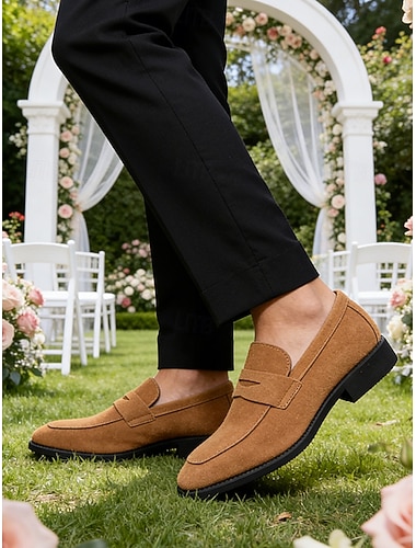  Brune herreloafers, dobbel munkreim med krokodillepregede detaljer, elegant formell stil for hagebryllup, seremonier og elegante anledninger