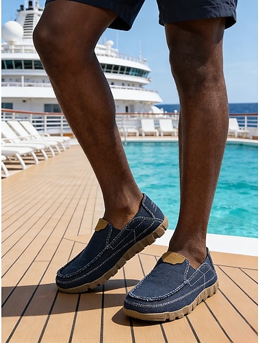  herrebrune slip-on-sko, myk tekstiloverdel, slitesterk jutesåle, avslappet strandstil for øy- og cruiseturer, sommerreiser og fritid