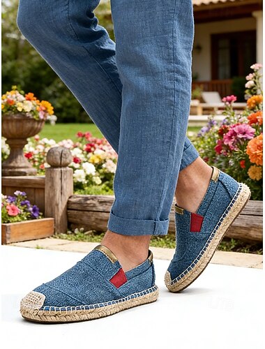  scarpe espadrillas slip-on da uomo blu, leggere e traspiranti, design casual ed elegante, ideali per l'abbigliamento da resort all'aperto e le avventure estive