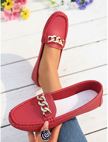 Damen Rote Kettenmokassins – Weiche Komfort Slip-On Schuhe für Damen klassischer schicker Stil für Arbeit Büro Reisen alltägliches Tragen und Stadtspaziergänge
