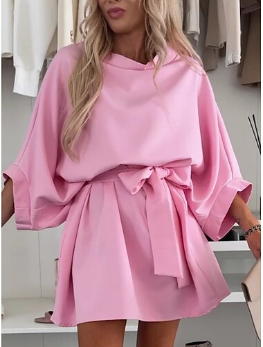  Naisten Mini mekko A linjainen mekko Kesämekko Vapaa-aika Päivittäin Loose Fit Tavallinen 3/4 hiha Tiukka pyöreä kaula-aukko Sininen Punastuvan vaaleanpunainen Vaalea purppura Purppura Kesä Kevät