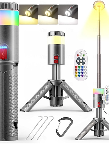  campinglykt, teleskopisk campinglykt oppladbar med 15 fargetemperaturer 10000mah campingutstyr med krok bærbare vanntette lykter for strømbrudd, nødsituasjoner, fotturer