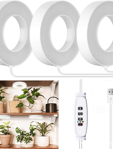  1/2/3/4-hodet sirkulær engelring LED-plantelys, 48 LED-perler, 3/9/12 timer, 3 fargemoduser, dimbar lysstyrke, 5V USB-drevet, innendørs grønne planter, hydroponikk, grønnsaker, drivhus