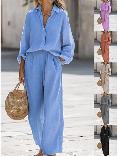  Dames Broeken Sets Bolero Lange mouw Overhemdkraag Effen Kleur Modieus Streetwear Casual Dagelijks Buiten blauw Paars Oranje Zomer Ruim Passend