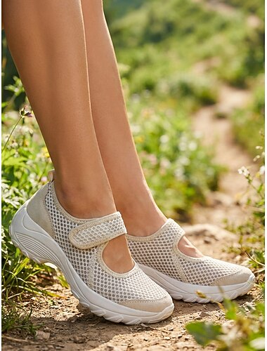  scarpe da passeggio da donna beige con chiusura a strappo - scarpe da ginnastica ammortizzate e di supporto per escursioni, passeggiate al parco, viaggi e uso prolungato
