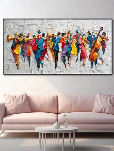  kézzel készített olajfestmény, vászon, fali dekoráció, modern, absztrakt, vastag olajfestmény, extravagáns zenekar és táncosok otthoni dekorációhoz, keret nélküli, feszítetlen festmény