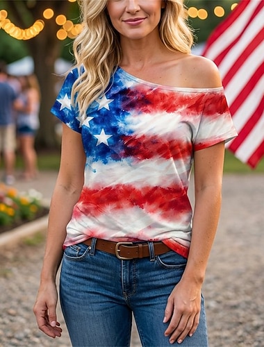  250. rocznica USA Retro / vintage Lata 80 Koszulkowy Na jedno ramię Krótkie rękawy Strój na bal maskowy Damskie 4 lipca Dzień Niepodległości Dla dorosłych podkoszulek