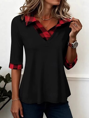  Femmes Chemise Chemise Décontractée Frange Sweat Graphique Rayé ancien Élégant Manche 3/4 Col en V Hauts Réguliers Quotidien Extérieur Vêtements de rue Noir Été Printemps