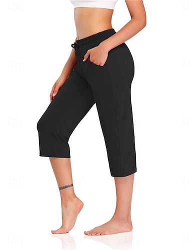  Damen Chinos Gerade Urlaub Basic Lässig Wadenlang Hohe Taille Einfach Tasche Elastischer Bund Bequem Weich Dehnbar Outdoor Straße Marineblau Schwarz Grau Sommer Frühling Herbst Normale Passform