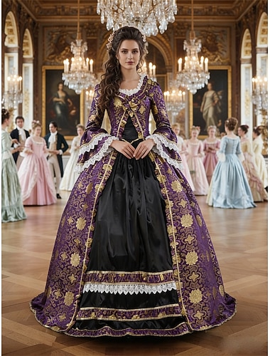  Vintage Rococo Renaissance Maxi Jurken Normaal Julia Assepoester Bloem Prinses Vierkante hals Kostuum Allemaal Koninklijk Halloween Carnaval Maskerade Prestatie Feest Halloween Volwassenen Alle