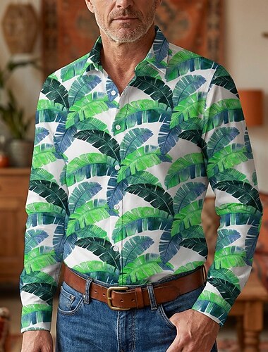  Retro vintage Jaren '70 Hemd Aloha-shirt Lange Mouwen Hippie Blad Kostuum Voor heren Maskerade muziekfestival Feest Alledaagse kleding Volwassenen Hemd