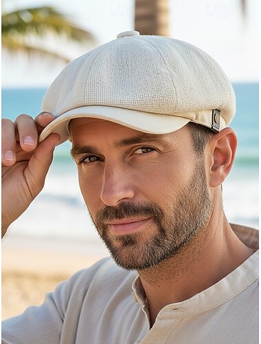  Herre sixpack i polyester-linblanding, tilgjengelig i flere farger, perfekt for ferie og hverdagsbruk