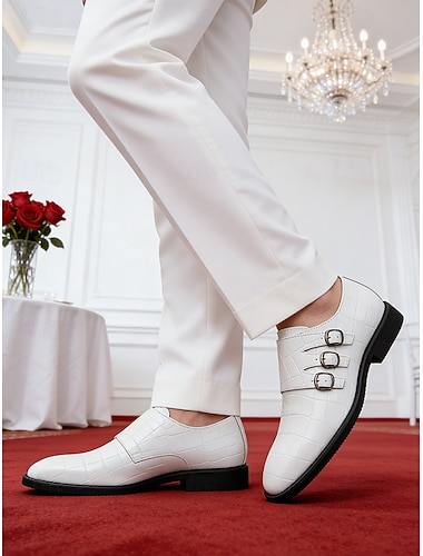  Mocassins de mariage blancs pour hommes en similicuir, au design moderne, chaussures élégantes et habillées pour le marié et les invités.