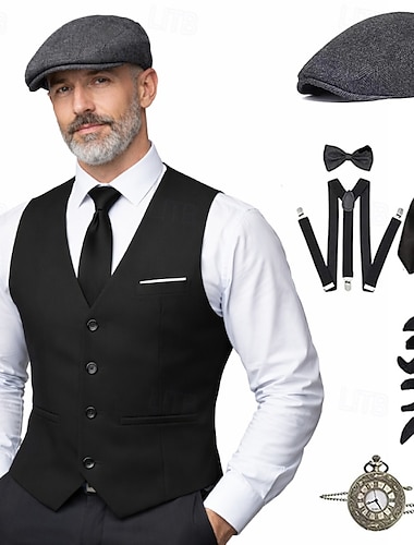  Loucos anos 20 Anos 20 Retro Vintage Roupa Colete Conjunto de acessórios Cavalheiro Mafioso Fantasia Homens Carnaval Mascarilha Coquetel Festa temática Adulto Peitilho Colete Mais Acessórios Todas as