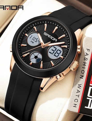  SANDA Herren Digitaluhr Großes Ziffernblatt Außenbereich Sport Geschäft leuchtend Stopuhr Wecker Drei Zeitzonen Silikon Beobachten