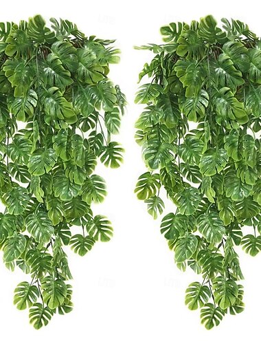  Kit com 4 folhas artificiais de monstera para pendurar, hera falsa, folhas tropicais, plantas de folhas verdes, folhagem artificial, hera, rattan, samambaias para casamento, jardim, casa, estilo