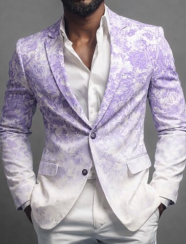  Herren Blumendruck Blazerjacke Mantel Bequem Atmungsaktiv Künstlerisch Lässig Täglich Formell Party-Abendmode 3D-Druck Knöpfe Mehrere Taschen Frühling Herbst Winter Fallendes Revers Langarm Blau