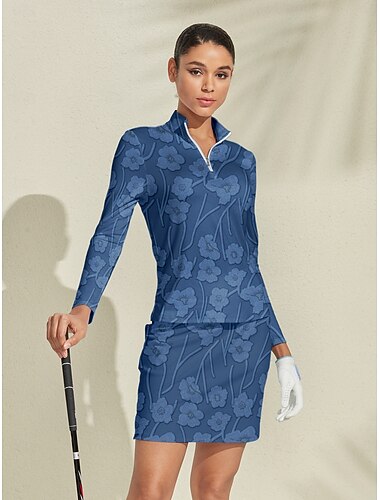  Mulheres Camisa polo de caminhada Azul Marinho Manga Longa Blusas Roupas femininas de golfe, roupas, roupas, roupas