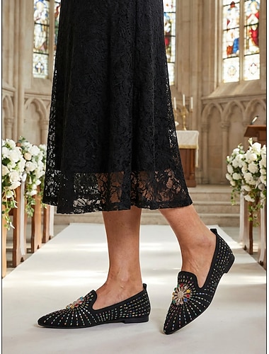  Damesschoenen met blauwe borduursels en platte zool - elegante platte schoenen voor de moeder van de bruid bij kerkelijke bruiloften