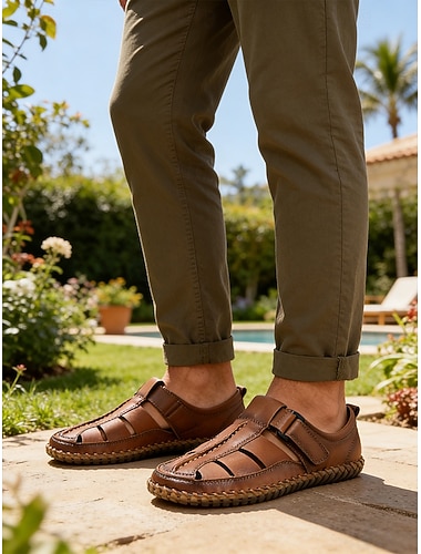  Herresandaler i kunstskinn for utendørsaktiviteter, slitesterke og stilige, perfekte for uformelle utendørsaktiviteter