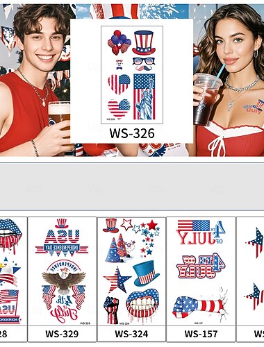  30 ark midlertidige tatoveringer med 4. juli-motiv for barn og voksne, patriotiske tatoveringsklistremerker med USA-flagg til uavhengighetsdagens dekorasjoner og festgaver, vanntett kroppskunst med