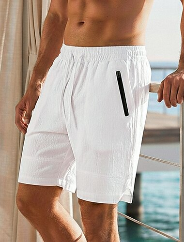  Per uomo Shorts Shorts di Lino Pantaloncini Estivi Shorts da Spiaggia Coulisse Tasca Elastico in vita Semplice Tinta unita Comodità Traspirante Corto Casuale Quotidiano Ferie Moda Stile Classico Blu