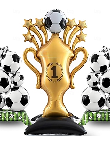  3-teilige Fußball-Partydekorationen 2026, globaler Fußballsommer, großer Fußball &Pokal-Folienballon-Set, Partyzubehör für Sport-/Geburtstagsfeiern